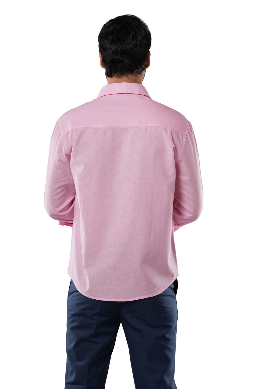 Rose Quartz 100% Slub Cotton Shirt for Men | Tangible Casual Cotton Long Sleeve Classic Fit