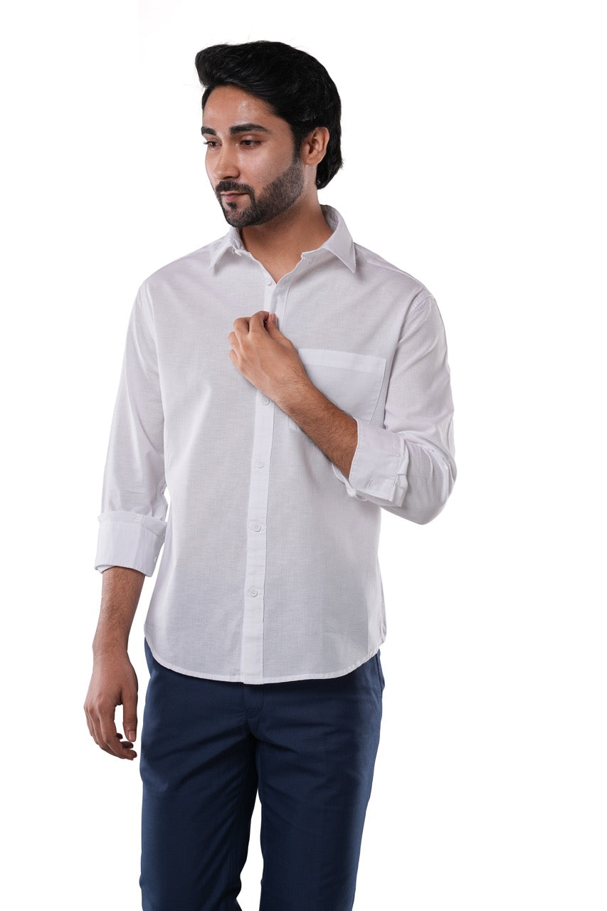 Pure White 100% Slub Cotton Shirt for Men | Tangible Casual Pure Cotton Classic Fit Shirt