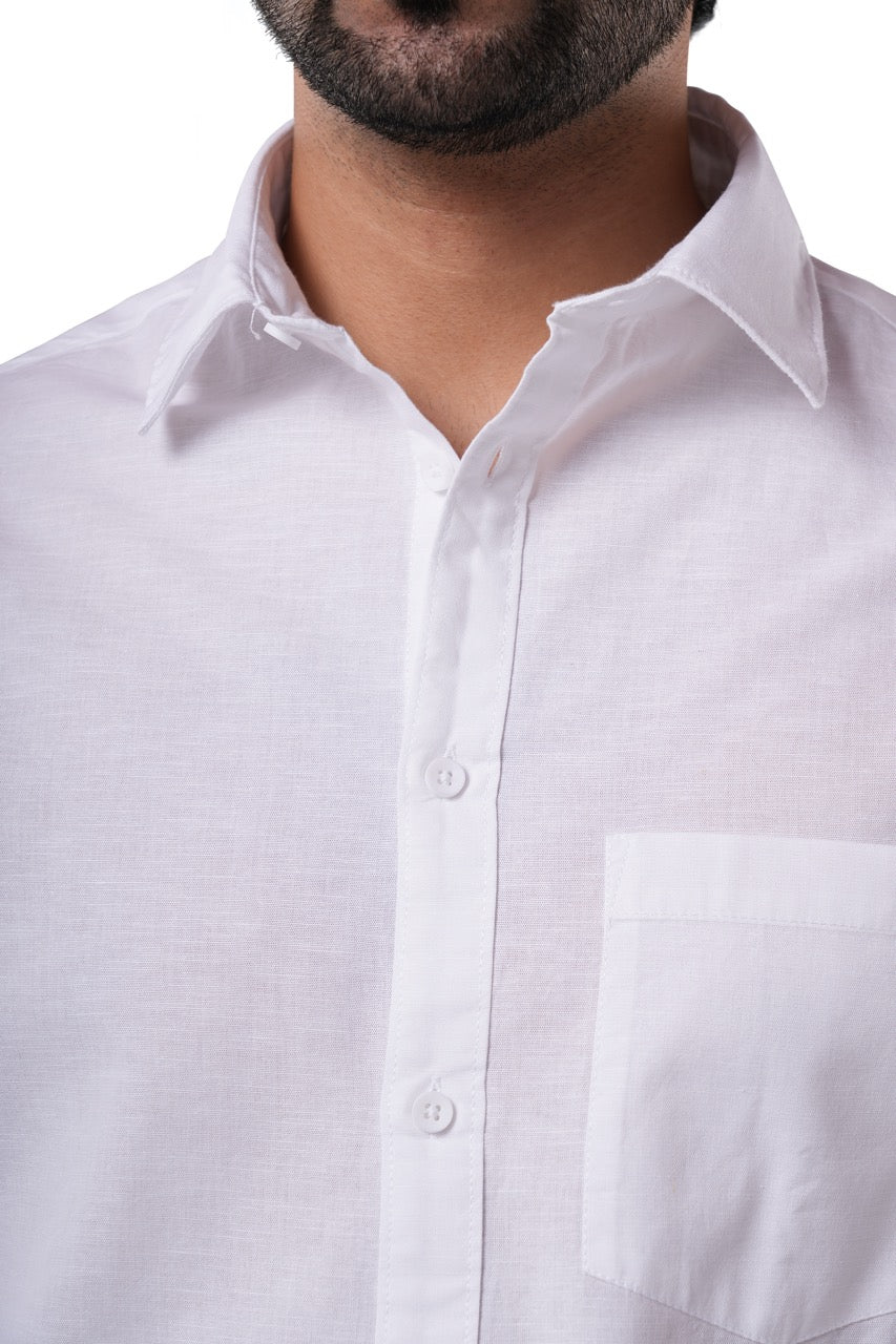 Pure White 100% Slub Cotton Shirt for Men | Tangible Casual Pure Cotton Classic Fit Shirt